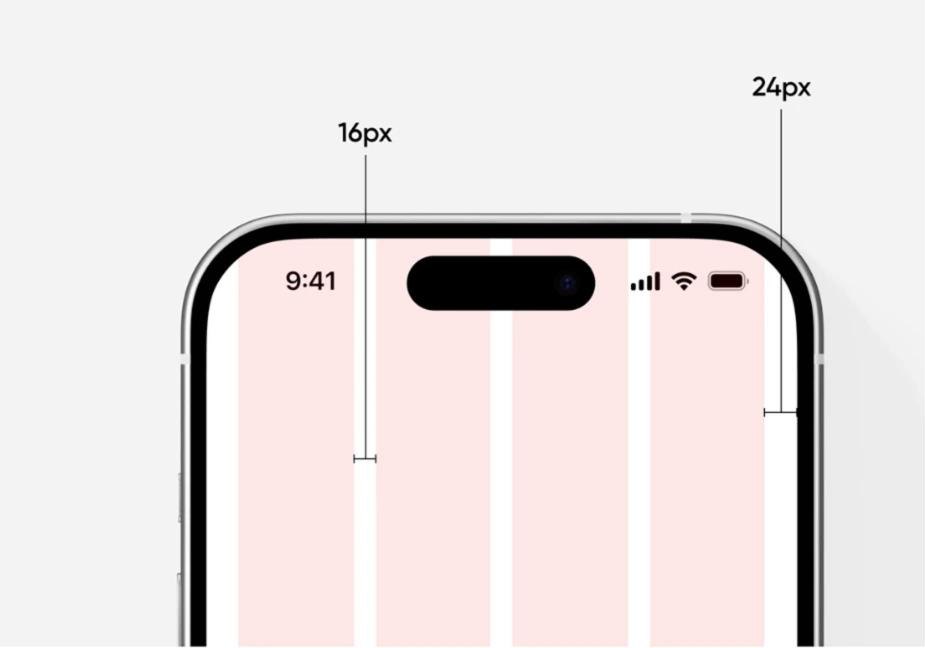 Mobile grid with 24 px margins and 16 px gutters