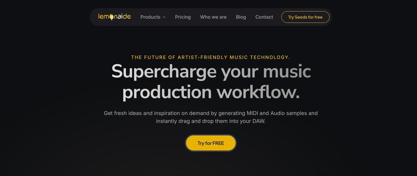 Lemonaide website hero: Supercharge your music production workflow